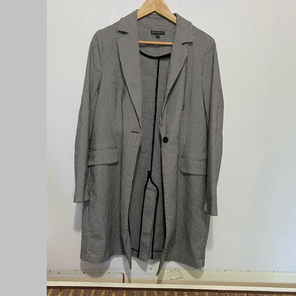 Adrianna‎ Papell Houndstooth Longline Blazer Coat Black White Women’s M Office